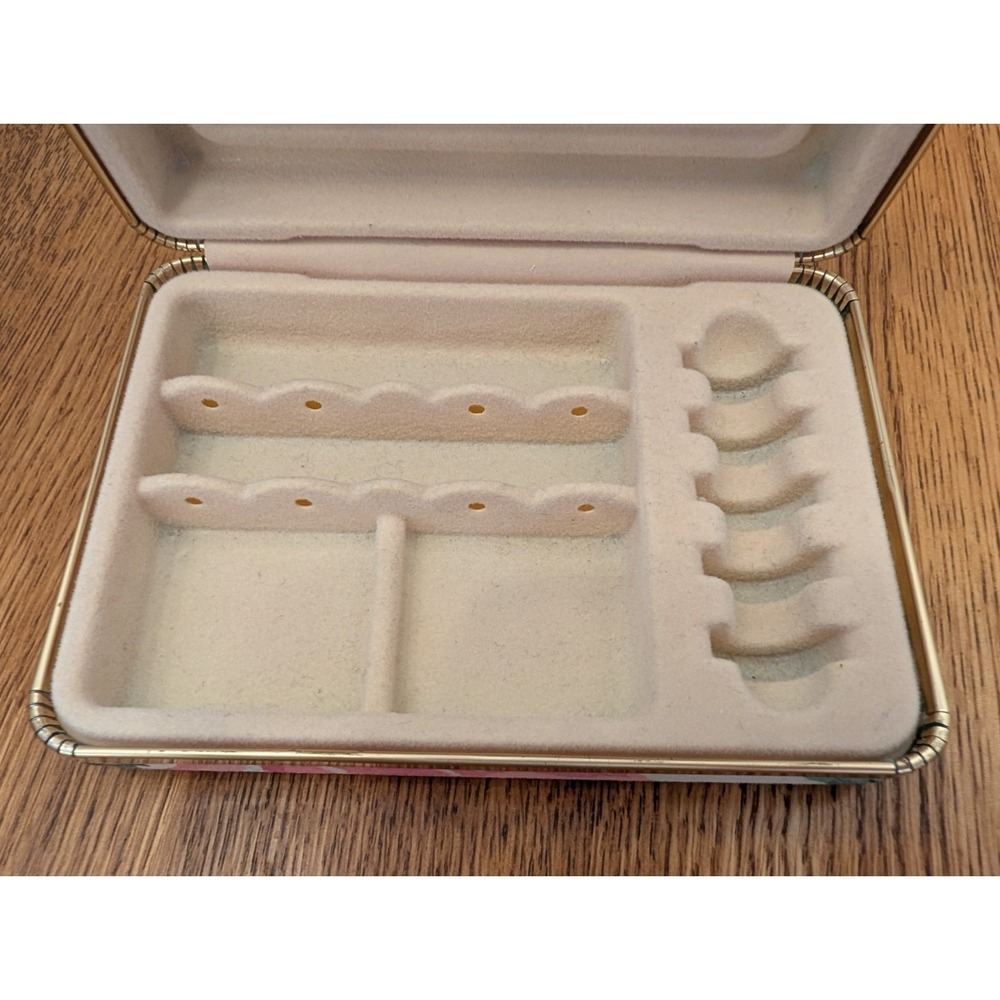 Vintage Floral Travel Jewelry Hard Case Clam Shell/Mirror/5.5x3.75x1.5" - Picture 3 of 8